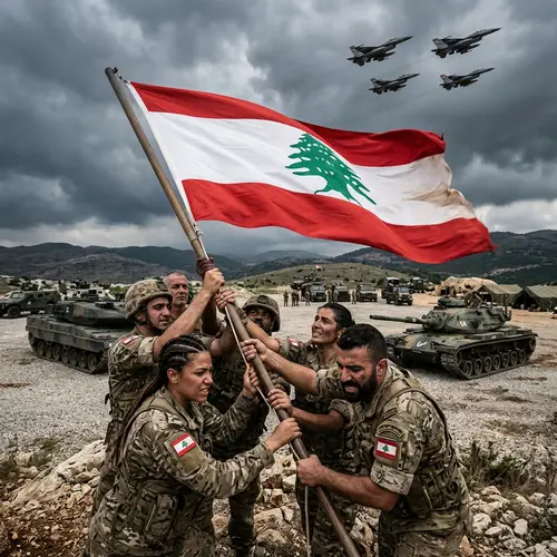 Powerful Display of Patriotism and Unity with Lebanon Flag and Military Tanks