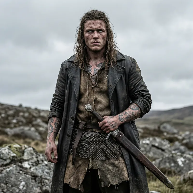 Young Barbarian Warrior with Tattoos and Sword Young Barbarian Warrior with Tattoos and Sword