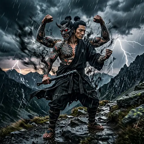 Sukuna: Menacing Dual-Faced Figure from Japanese Folklore