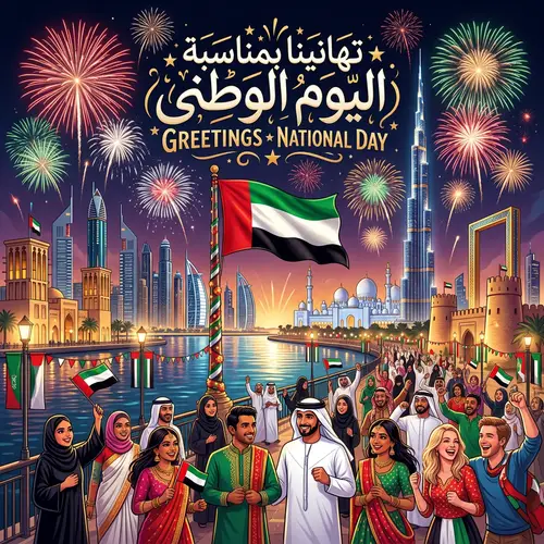 UAE National Day Celebrations - Diverse Community and Fireworks Display