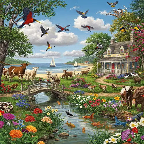 Vibrant Birds & Flowers: A Colorful Day at the Beach