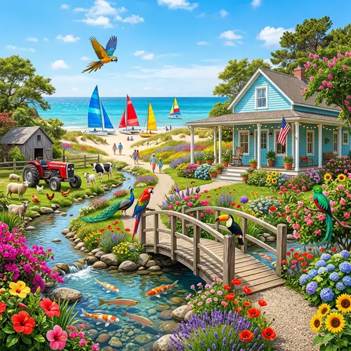 Vibrant Birds & Flowers: A Colorful Day at the Beach