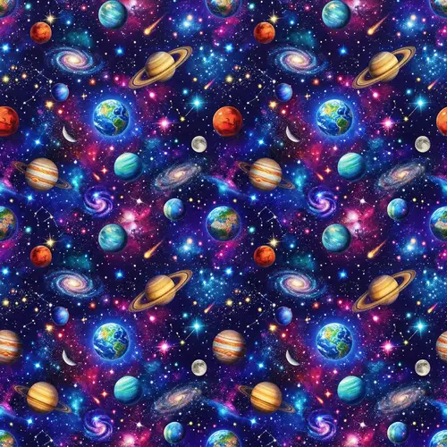 Space Galaxy Clothing Pattern with Stars & Planets
