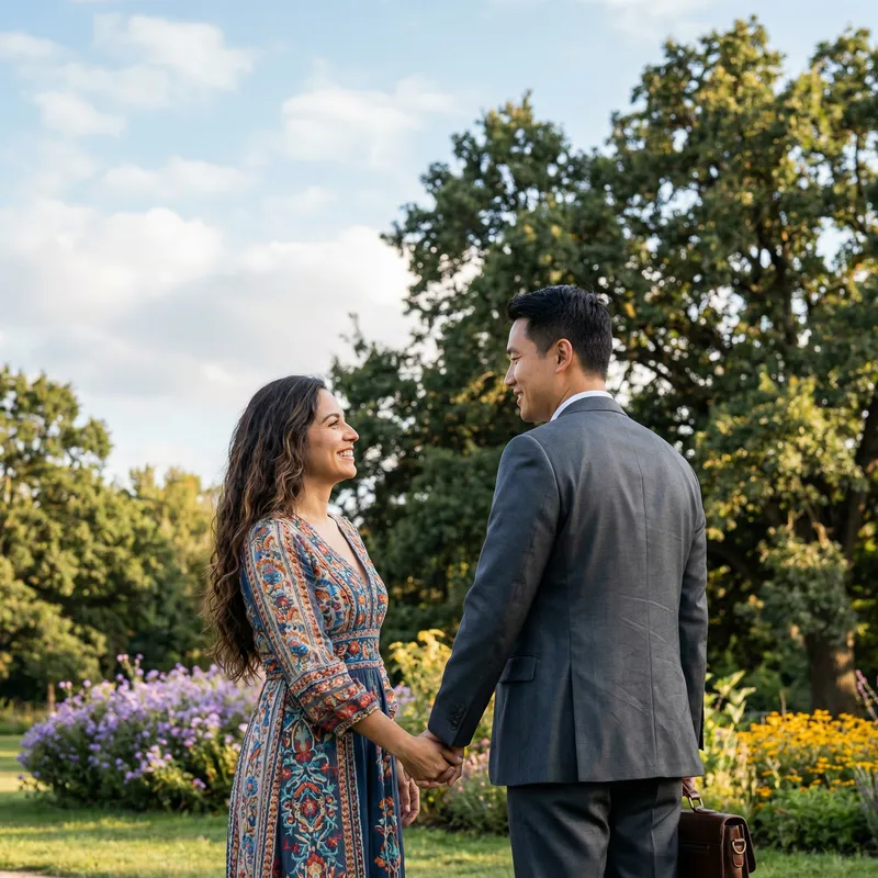 Harmonious Couple: Elegant Hispanic Woman & Asian Man