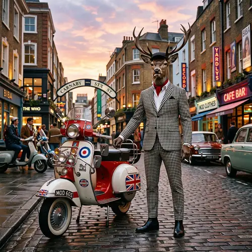 Vintage Mod Deer with Vespa Bike | '60s Subculture Fashion