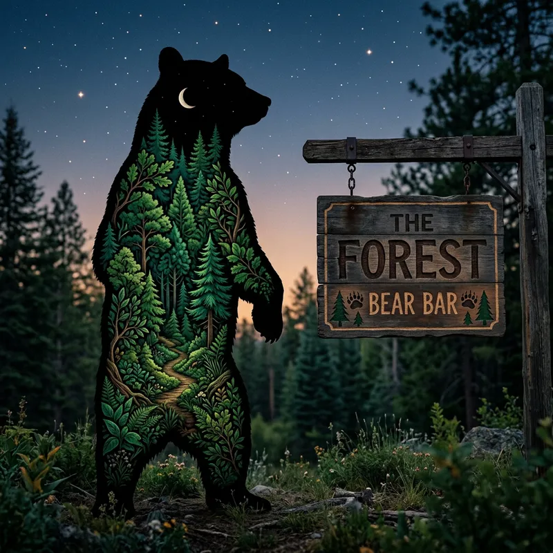 Stunning Bear Silhouette with Forest Design