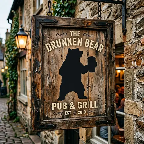 Playful Bear Silhouette Bar Sign Art