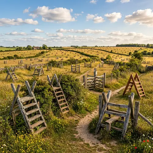 Diverse Wooden Stiles in Endless Field