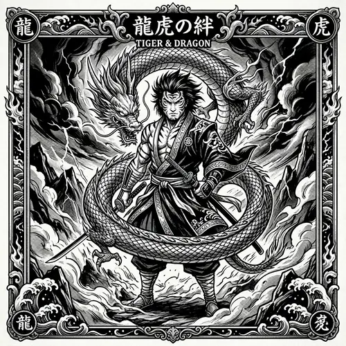Tiger Man with Dragon - Manga Style Artwork