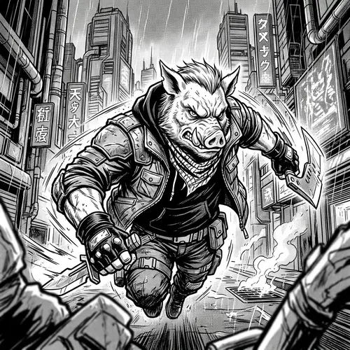 Dynamic Pig Man Character in Manga Style Battle