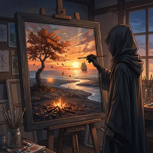 Captivating Sunset Painting with Anime Vibe