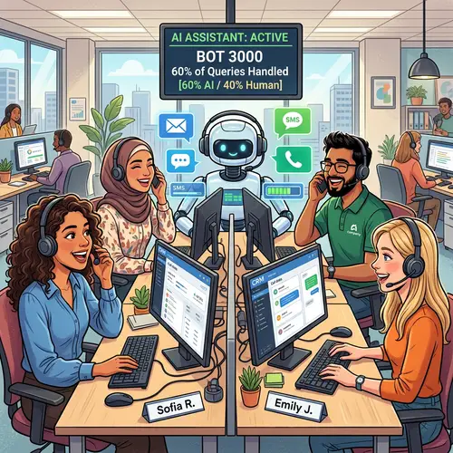 Diverse Customer Support Team Assisted by Efficient AI Robot