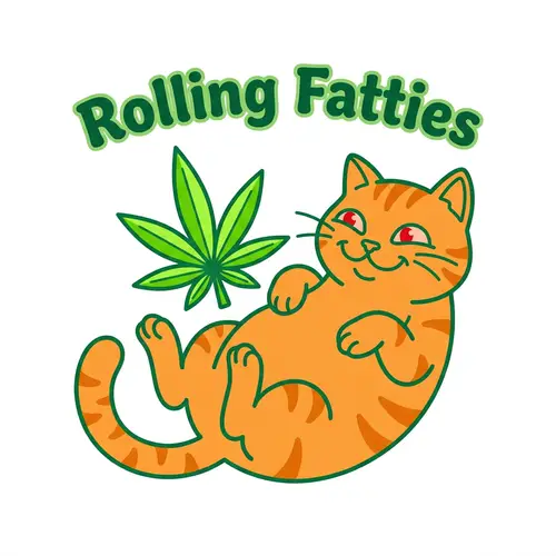 Mischievous Orange Feline Lounging with Cannabis Leaf
