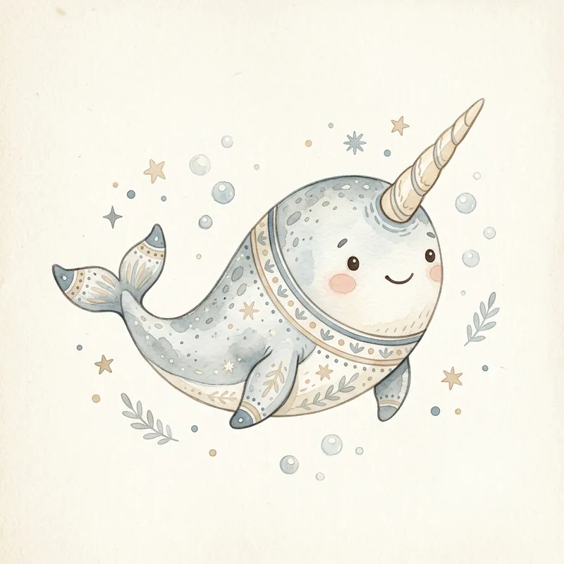 Adorable Nordic Narwhal Cartoon in Light Colors