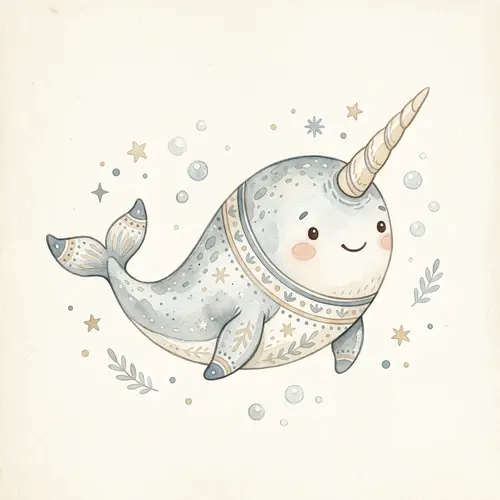 Charming Scandinavian Narwhal Cartoon Character