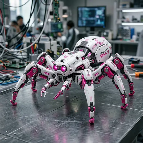 White Robotic Spider with Pink Details