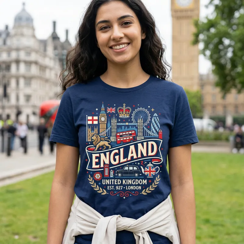 England Vector T-Shirt Design Featuring London Icons England Vector T-Shirt Design Featuring London Icons