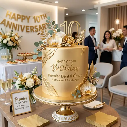 Elegant Golden Cake for Dental Corporate Events