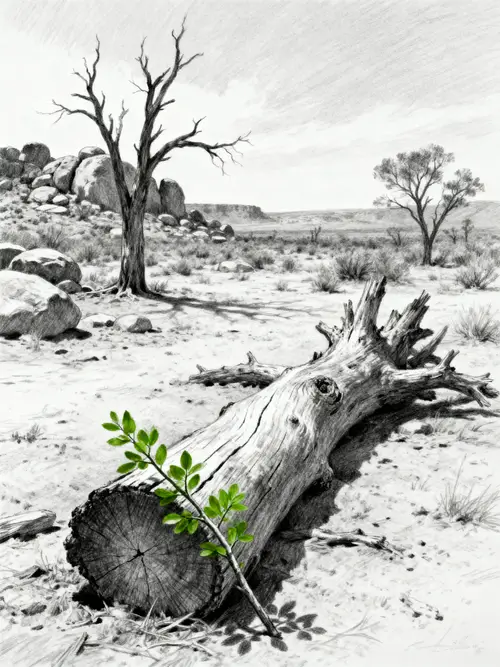 Black and White Graphite Sketch of a Desert Landscape