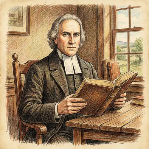 Illustration of Puritan Jonathan Edwards with Bible