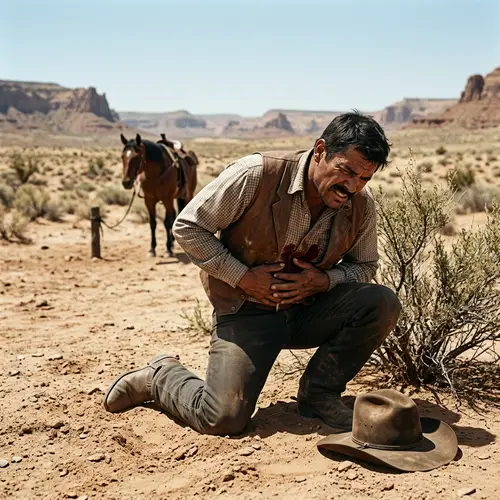 Hispanic Cowboy Shot in Stomach in Harsh Desert