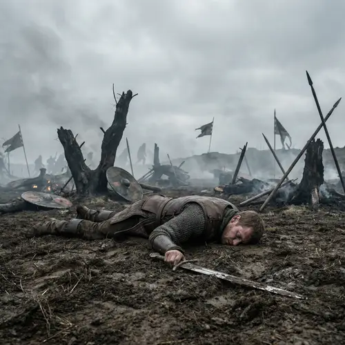 Fallen Warrior in Battle: Dramatic Scene of Conflict