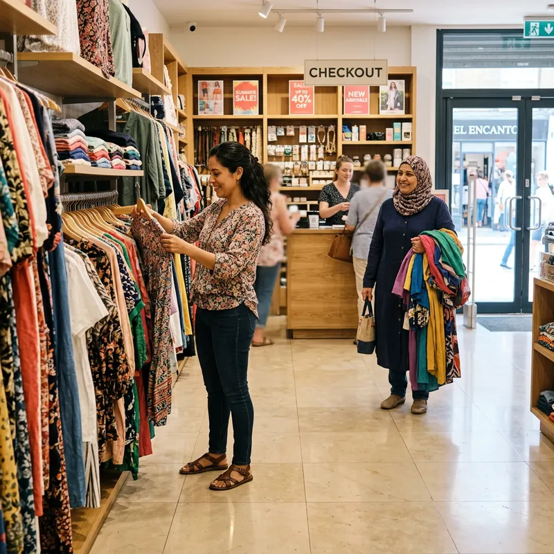 Shopping Women in Colorful Boutique