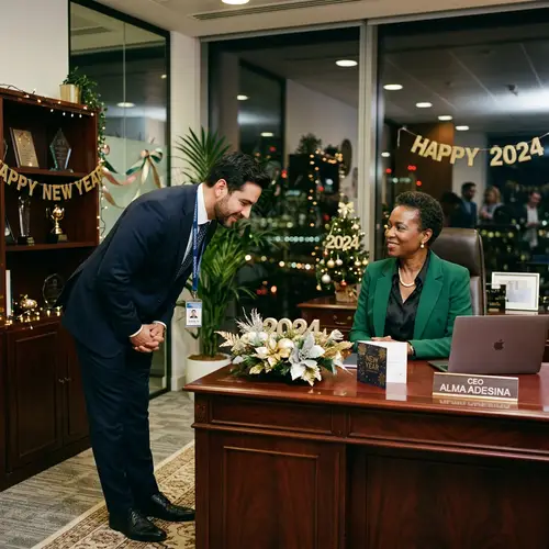 Holiday Greetings: Diverse Corporate Interaction in New Year Celebration