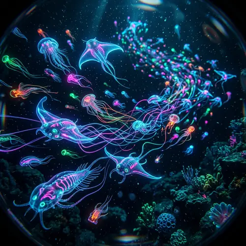 Bioluminescent Aliens in Neon Ocean Wonders