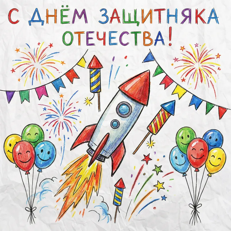 Child's Festive Drawing for Defender of the Fatherland Day
