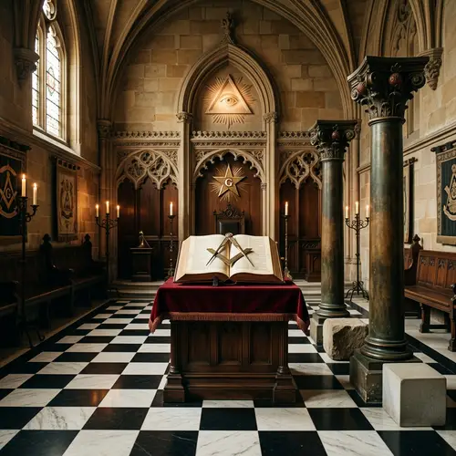 Masonic Symbolism in Ornate Gothic-styled Stone Room