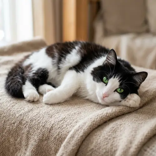 Detailed Depiction of a Cat in Natural Pose | White and Black Patterns