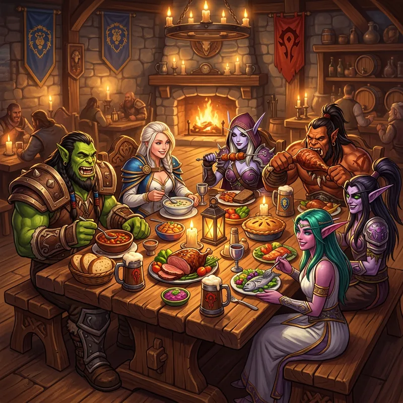 Fantasy Game Characters Enjoying Colorful Meals | Genshin Impact Theme