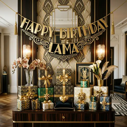 Elegant Art Deco Birthday Lama Scene