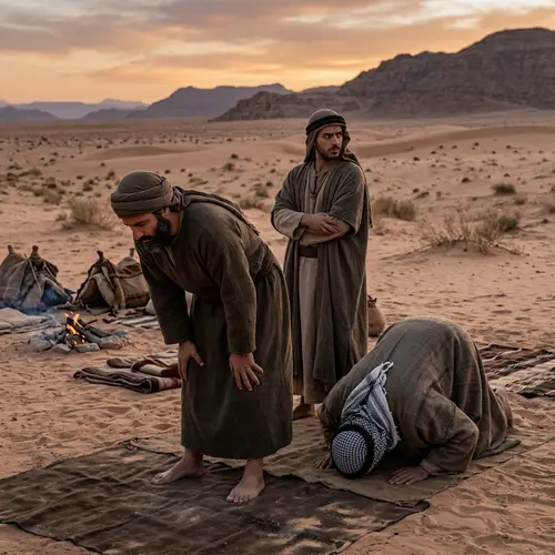 Middle-Eastern Man Praying in Pre-Islamic Desert Setting