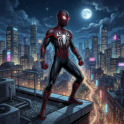 Futuristic African-American Teenage Superhero on Rooftop | Action Pose