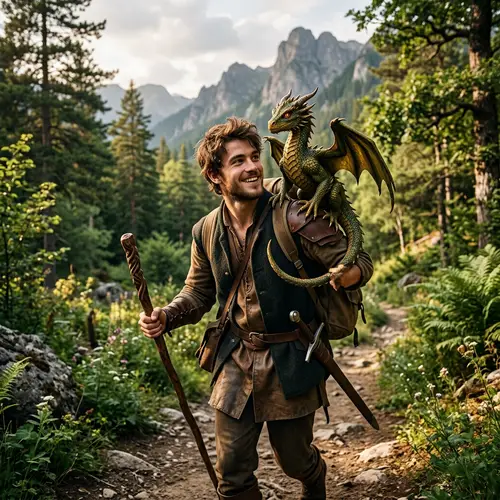 Young Man with Dragon on Shoulder