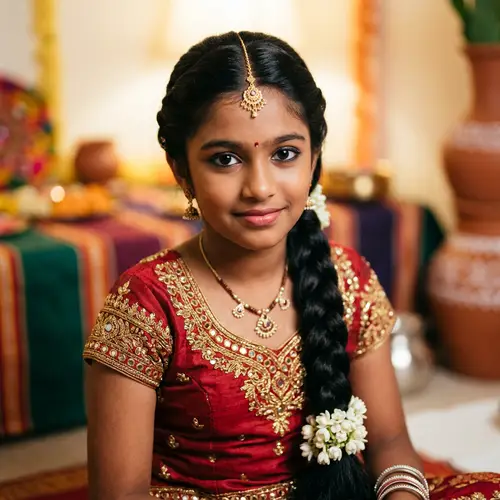 Beautiful 12-Year-Old Indian Girl in Traditional Costume Portrait