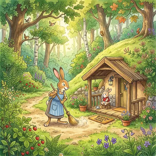 Enchanting Forest Glade Artwork with Delightful Characters
