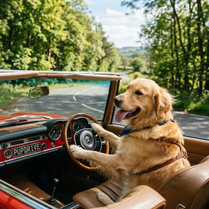 Dog Driving Convertible - Joyful Canine Road Adventure