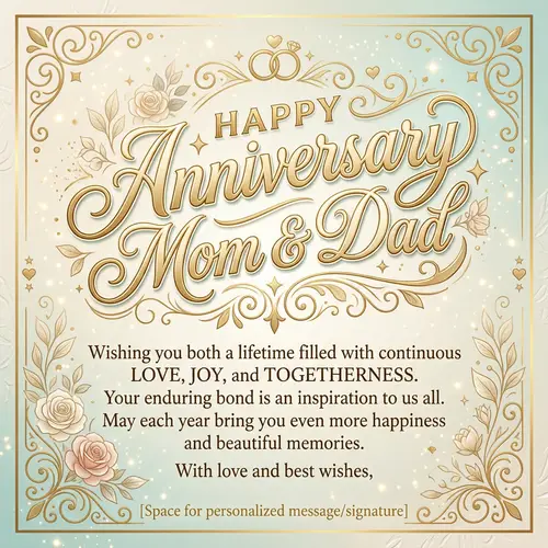 Elegant Anniversary Wishes for Mom & Dad