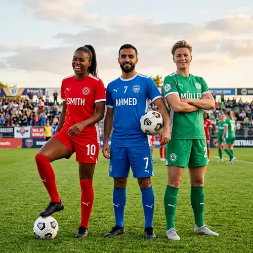 Diverse Soccer Players Posing Together