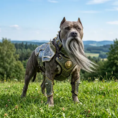 Sturdy Pitbull in Intricate Armor | Armor Protection Dog