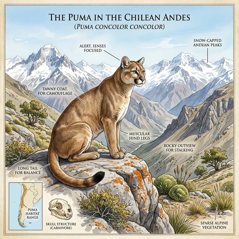 Realistic Puma Illustration in Chilean Andes Realistic Puma Illustration in Chilean Andes