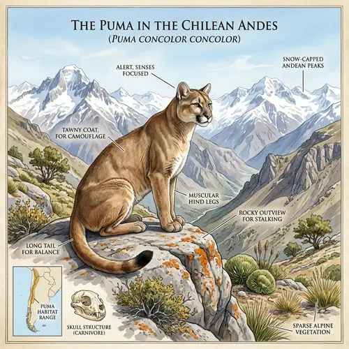 Realistic Puma Illustration in Chilean Andes