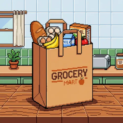 8-Bit Grocery Bag - Vintage Pixel Art Style
