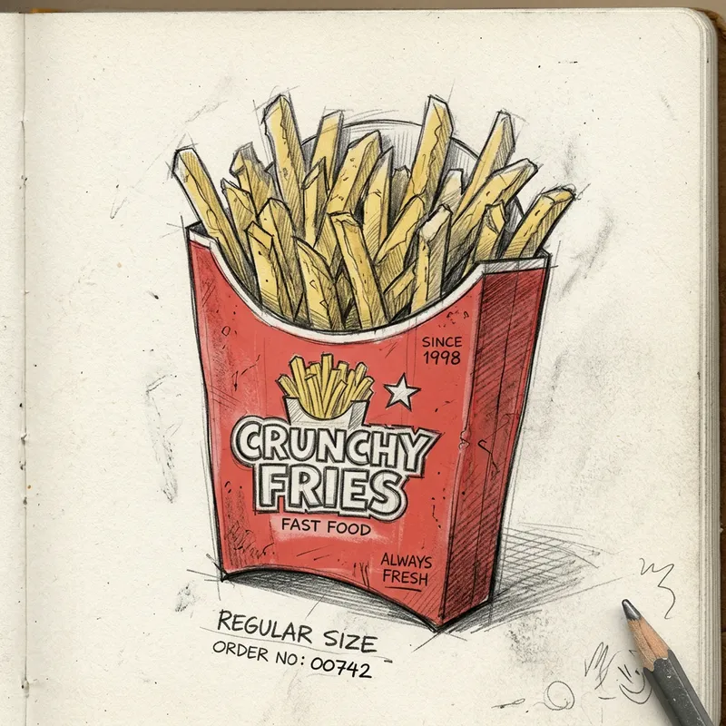 Hand-drawn Fast-Food French Fry Packet Illustration Hand-drawn Fast-Food French Fry Packet Illustration