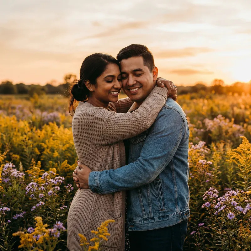 Embracing Love: A Joyful Couple in a Field