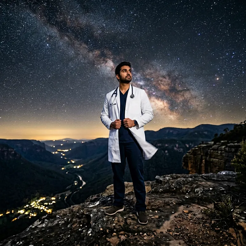 Indian Doctor Stargazing on Cliff at Night | Pursuing Dreams