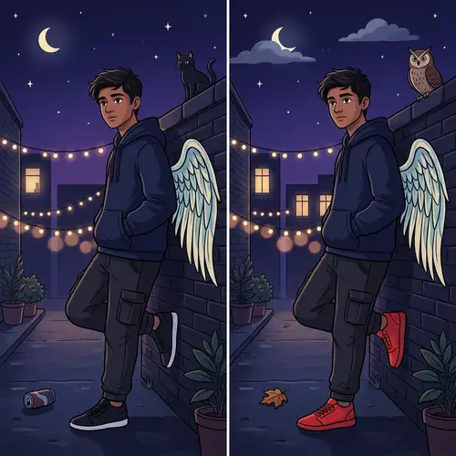 2D Illustrations of South Asian Teenage Boy with Illustrated Wings at Night